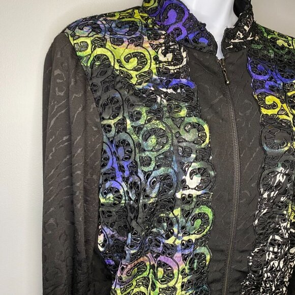 VTG Alberto Makali Artsy Leopard Rainbow Zip Lightweight Jacket Womens Sz M - Picture 2 of 7
